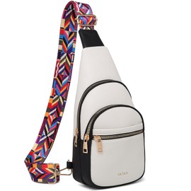VATAN Small Sling Bag Women's Crossbody Fanny Packs Leather Crossbody Bags for Women (E-Black with White)