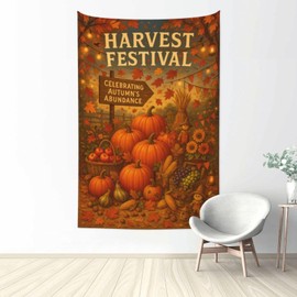 TWILFLNEX Harvest Festival Tapestry Fall Decor – Autumn Pumpkin Patch Wall Hanging, Rustic Thanksgiving Tapestry, Farmhouse Seasonal Wall Blanket, Cozy Autumn Abundance Scene, Soft Flannel 60"x40"