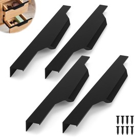 AMONENZ Pack of 4 Door Handles, Cupboard, Kitchen Cabinet Handles, Hidden Drawer Handles, Black, Modern Cabinet Handle, with 8 Screws, for Drawers, Cupboard, Kitchen Cabinet Door