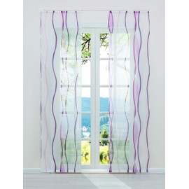 ESLIR Sliding Curtains, Set of 2 Panel Curtains with Velcro Tape, Transparent Curtain with Waves Print, Voile Purple, W x H 57 x 145 cm, Pack of 2