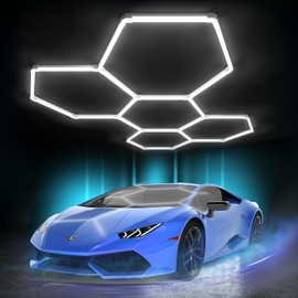 Litezone Hexagon Garage Lights: 168W 5 Grids LED Garage Lights - Easy Install 6500K Super Bright Honeycomb Light for Workshop Warehouse Car Detailing Shop Exhibition Hall Gym