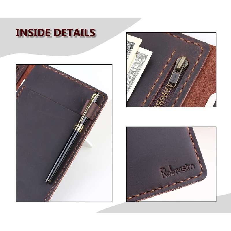 Server Book Organizer with Zipper Pocket, Genuine Leather Restaurant Guest