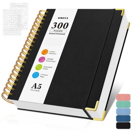 Bullet Dotted Journal Spiral Notebook, 300 Pages Leather Notebooks with Contens, 120 GSM Thick No Bleed Through Paper Journals, A5 Dot Grid Notebook for Women Men School Work Writing, 5.5" x 8", Black