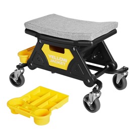 YELLOW JACKET Mechanic Stool with Wheels Rolling Stool Chair 300 lbs Capacity,Garage Mechanics Seat with Two Tool Tray and A Drawer Workshop Creeper Seat for Auto Repair Work