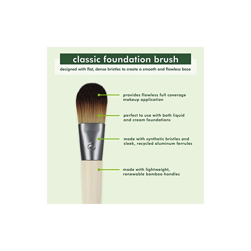EcoTools, Classic Foundation, Brocha para Base Líquida o Cremosa, Brochas