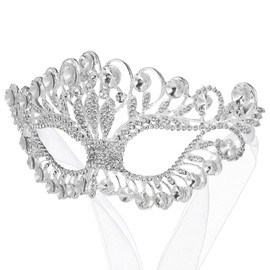 NUOBESTY Rhinestone Masquerade Mask Diamond Half Face Party Mask Costume Props for Masquerade Bar Party Silver