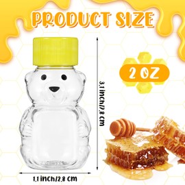 Lemecima 48 Pcs 2 oz Plastic Honey Bear Bottle Bear Shape Clear Honey Containers Bulk Empty Honey Bear Cup Reusable Mini Honey Bear Jars with Lids Cap Bear Juice Bottle for Holidays Baby Shower Gifts