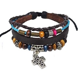 4030063 Christian Cross Leather Adjustable Bracelet Religious Scripture Inspirational