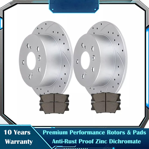 AutopartsMAXonine REAR Drilled Disc Rotors and Brake Pads for 2006
