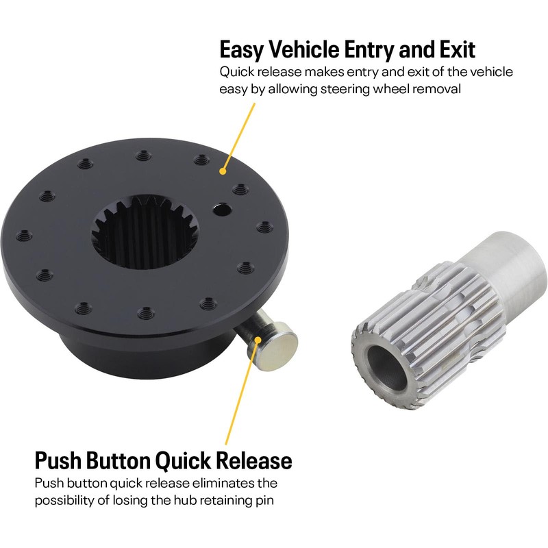 6-bolt Black Quick Release Steering Wheel Hub Splined, 5/8" shaft