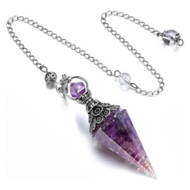Vesaneae Natural Amethyst Pendulums, Hexagonal Pointed Cone Healing Crystal, Reiki Chakra Pendants for Divination Witchcraft Accessory