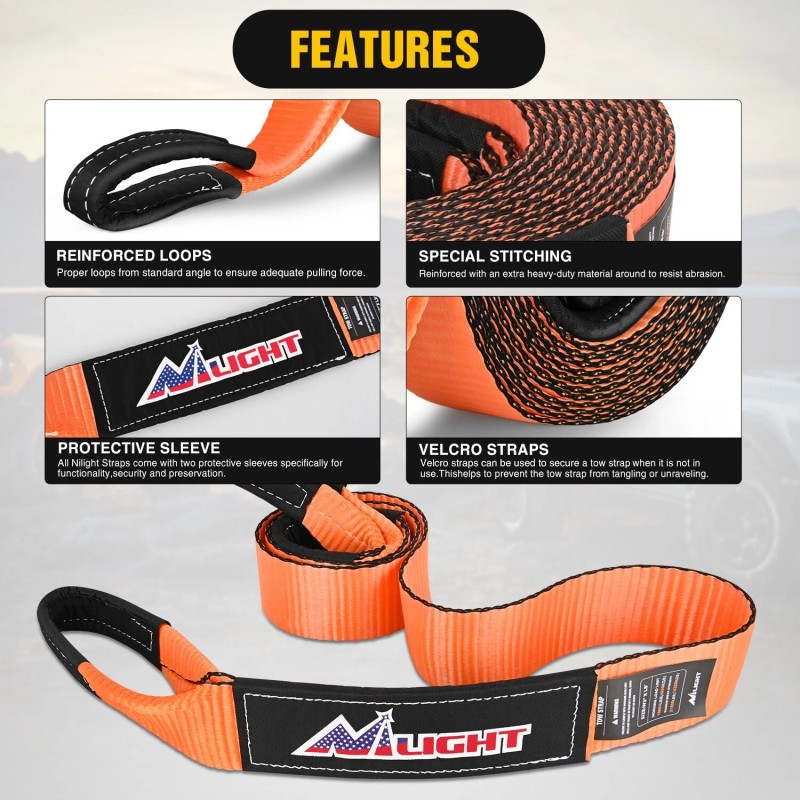 Nilight Niligth 3" x 8' Tow Strap with Winch Snatch