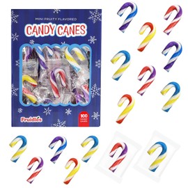 Fruidles Christmas 100-Pack Candy Canes Mini's Suckers, Multicolored Fruity Flavor, Individually Wrapped, 2" Inches