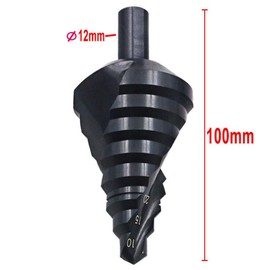 Spiral Nitride Step Drill Bit, Multi-Hole Cutter (0.4 - 1.8 inches (10 - 45 mm), Total 8 Step Sizes, Drilling, Expanding, Metal Sheet, PCV, Woodworking