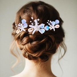 GORAIS Starfish Beach Wedding Hair Pins Bridal Hair Accessories Shell Hair Clips for Brides and Women (Pack of 3)