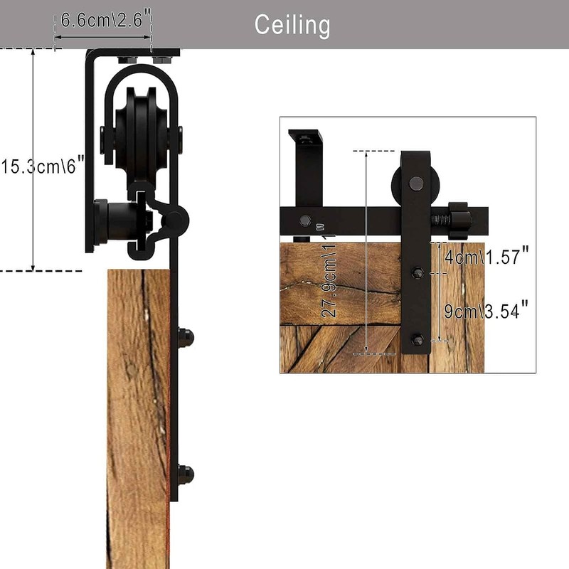 CCJH 5.5FT Ceiling Mount Sliding Barn Door Hardware Kit Low