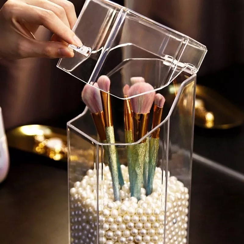 STARDEBITES Contenedor De Brochas Transparente Con Perlas Color Al Azar