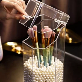 STARDEBITES Contenedor De Brochas Transparente Con Perlas Color Al Azar
