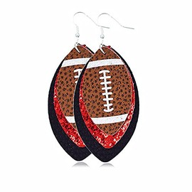Glitter Faux Leather Football Drop Dangle Earrings for Women Gift Accessories Football Jewelry for Moms-3 layers Black