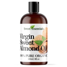 Organic Unrefined Virgin Sweet Almond Oil | Imported From Italy | 100% Pure | Cold Pressed | Hexane Free | Carrier Oil (4 Fluid Ounces)