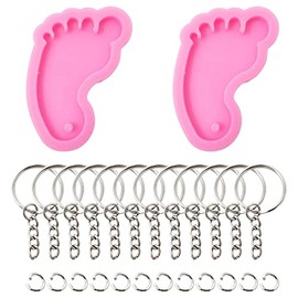 Honbay 2 Piezas Moldes de Silicona en Forma de Pie 3D Moldes de Resina para Llaveros con 12 Piezas Anillos de Llave para Bricolaje de Llaves, Decoración de Mochila o Bolso, o Etiqueta de Equipaje