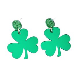 Shamrock Earrings for Women Irish Shamrock Acrylic Dangle Earrings St. Patrick's Day Earrings Clover Horseshoe Dangle Earrings (3Leaf)