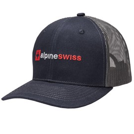 Alpine Swiss Trucker Hat Snapback Mesh Back Cap Adjustable Breathable Casual Baseball Cap, Embroidered in Navy