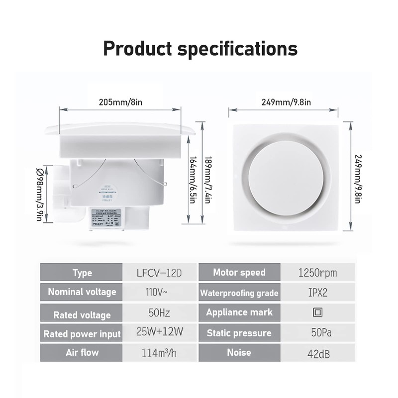 TWSOUL Bathroom Exhaust Fan, 8 inch Silent Bathroom Ceiling Ventilation