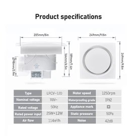 TWSOUL Bathroom Exhaust Fan, 8 inch Silent Bathroom Ceiling Ventilation Fan with Anti-Backflow Check Valve, Balanced Air Solution, for Tub Shower Enclosure, 110V