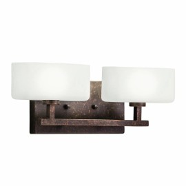 Portfolio Bronze And Satin Etched Glass 2 Light Vanity Wall Light $102