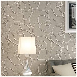 Q QIHANG Papel tapiz moderno minimalista, no tejido, con relieve 3D de flores de rosa, no autoadhesivo, color crema y gris, 0.53 m (1.738' W) x 10 m (32.8' L) = 5.3 m² (57 pies cuadrados)