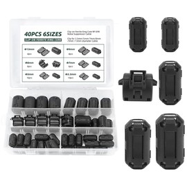 YOYEAH 40 pieces ferrite cores for cables - ferrite filter folding ferrite set with 6 different sizes - ferrite core ring - suppression filter for cables RFI EMI - black - inner diameter from 3.5 mm
