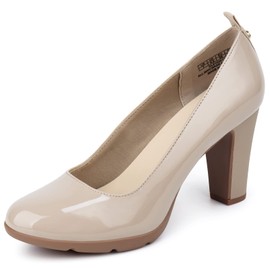 JENN ARDOR Pumps for Women Chunky Heel 3 inch High Heel Nude Closed Toe Pump Block Heels (Nude,8)