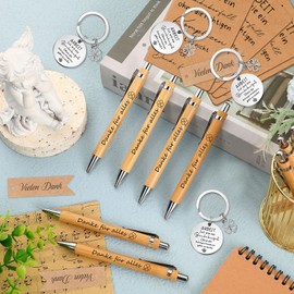 Clabby Set of 12 Thank You Gifts Colleagues Mini Notepads with Saying Motivational Key Ring Wooden Ballpoint Pen Thank You Day Gauze Bag Employee Farewell Gift (Work)
