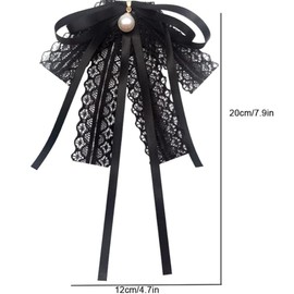 Girls Women Black Lace Bow Tie Brooch Bow Brooch with Brooch Pearl Bow Brooch Pin Women Bow Brooches Pearl Bow Brooch Women Party Graduation Bow Tie Lapel Brooch Pin