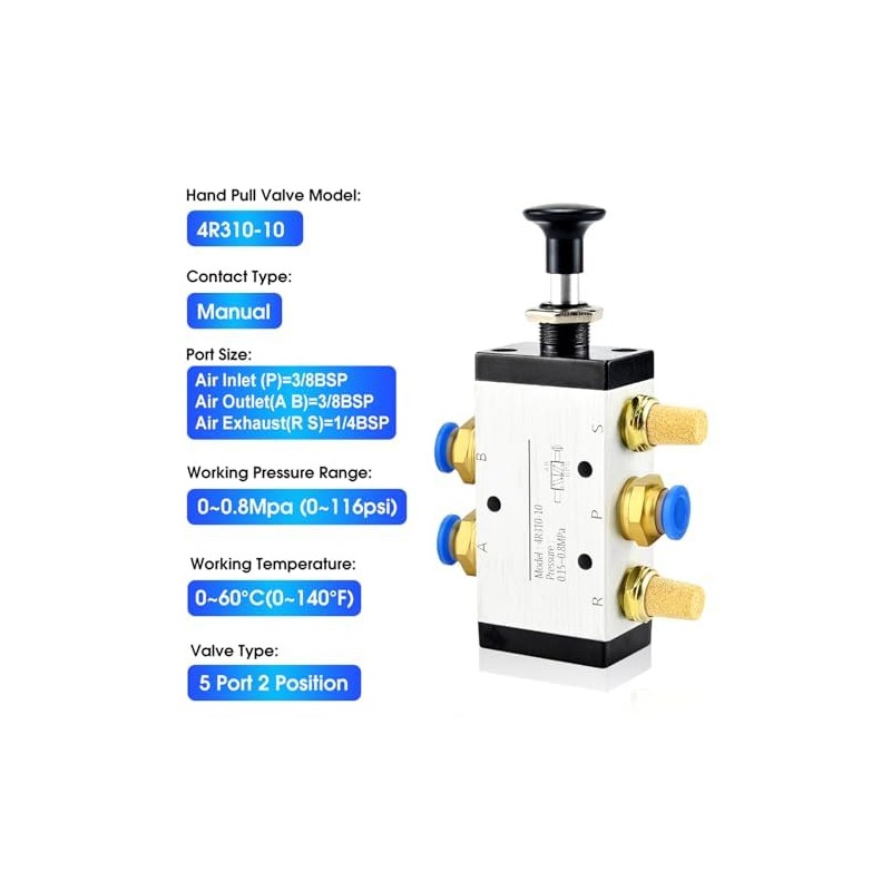ERGAOBOY 3/8" BSP 5 Way Pneumatic Solenoid Valve with 2