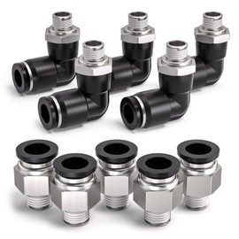 Bwintech Pack of 10 6 mm Pipe to 1/8 Inch BSP Male Thread, Straight and 90 Degree Angle, Pneumatic Push Fit Fitting, PL6-01/PC6-01 Quick Release for Air Lines