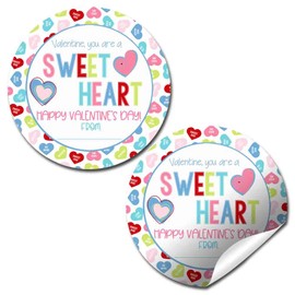 You're A Sweetheart Candy Heart Valentine Party Favor Sticker Labels for Kids, 40 2" Party Circle Stickers by AmandaCreation, Great for Classroom Valentines, Envelope Seals, More