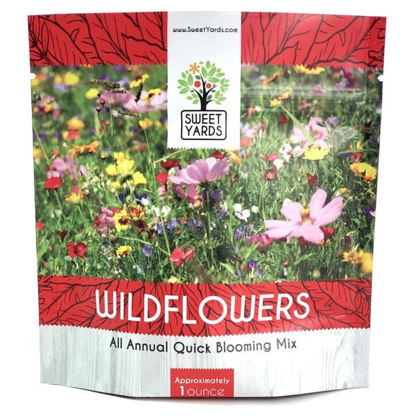 Wildflower Seeds Annual Quick Blooming Mix - Large 1 Ounce Packet Over 7,500 Open Pollinated Seeds