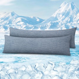 WOLTU Cooling Cushion Cover, Set of 2, Pillowcase with Q-Max > 0.45 Arc-Chill, Soft Breathable Cooling Fibre Cushion Cover, Protects Skin and Hair, Summer Cushion Covers with Zip, 40 x 145 cm, Blue