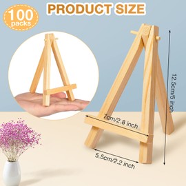 100 Pieces Mini Wood Easel Stands 5 Inch Small Wooden Canvas Easels Display Art Craft Tripod Painting Easels Tabletop Holder for Artist Crafts, Business Cards, Photos, Gift