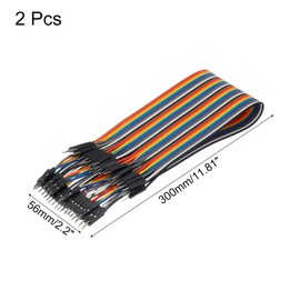 MECCANIXITY Male to Male 40Pin Breadboard Jumper Wire 2.54mm Pitch Ribbon Cable 30cm Long Electronics Breadboard Ribbon Cables for Breadboard Electronic Projects Pack of 2