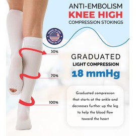 ITA-MED Anti-Embolic Knee Highs Stockings Light Compression Socks (18 mmHg) Medical Orthopedic Support Hose for Varicose Veins Edema Support for Swelling, Soreness, Pain and Aches H-510, Medium