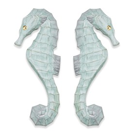 T.I. Design Hand Carved Seahorses Set of 2 | Seafoam Coastal Beach Nautical Sea Life Marine Wall Decor