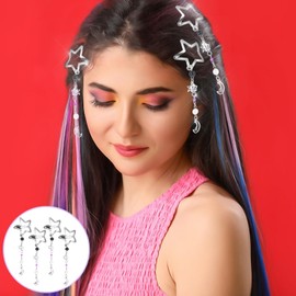 Yuanchu 4Pcs Silver Star Hair Clips, Cute y2k Star Hair Barrettes Star Tassel Hair Accessories Non-Slip Metal Snap Clips Hair Styling Gift for Women