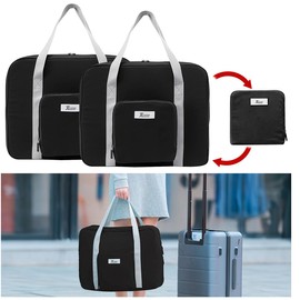 Xcase Aeroplane Travel Bags: Set of 2 Foldable Hand Luggage Bags for Air Travel, 23 Litres, Black (Foldable Hand Luggage Travel Bags, Additional Bags)