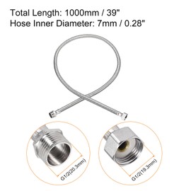 sourcing map 39 Inch Long Faucet Supply Line Connector, G1/2 Female Compression Thread x G1/2 Male Connector Straight Thread 304 Stainless Steel Water Supply Hose Line