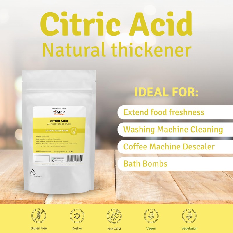 Mr.P Ingredients Citric Acid 500g Anhydrous Food Grade Gluten Free