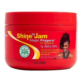Ampro Shine-n-Jam Magic Fingers Gel for Braids - Provides Firm Hold with Non-Greasy Shine - Strengthens Hair with Silk Proteins - Works on Any Hair Texture to Create Multiple Styles - 8 oz