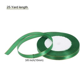 sourcing map 3/8 Inch 25 Yard Wide Satin Ribbon with Gold Edges Border Grosgrain Fabric Ribbon for Gift Wrapping Wedding Bouquet, Dark Green